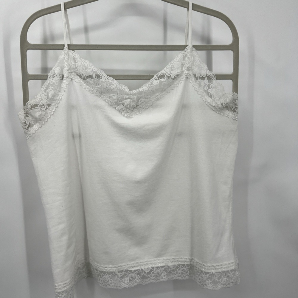Van Heusen White Lace Trim Fitted Stretch Cami Women's XL Angelcore Whimsigoth